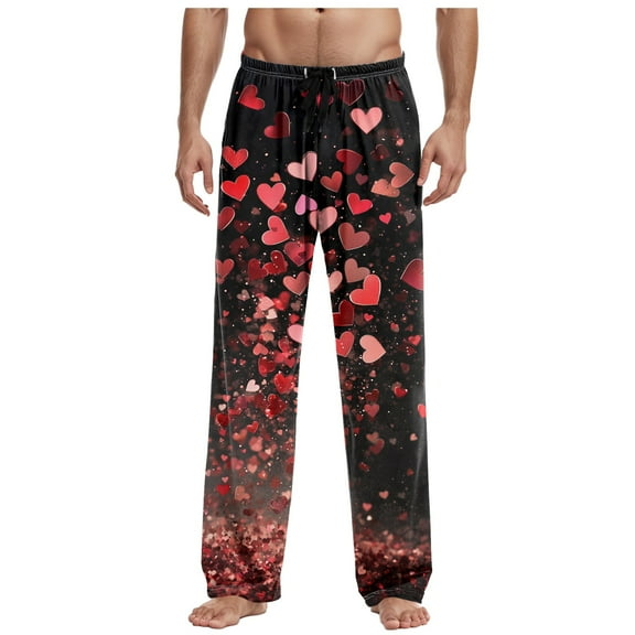 Mepaouo Mens Pajama Pants Heart Knit Lounge PJ Botton Sleepwear Pjs Trousers for Outdoor(Red,3XL)