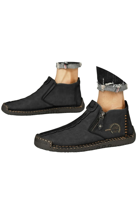 Mens Slip on Casual Loafers Classic Leather Walking Hiking Shoes Work Dress Ankle Sneakers