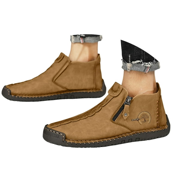 Mepaouo Mens Slip on Casual Loafers Classic Leather Walking Hiking Shoes Work Dress Ankle Sneakers