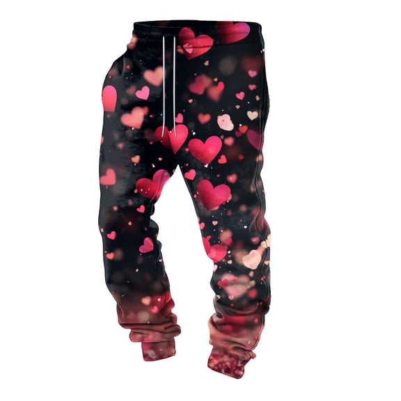 Mepaouo Mens Valentine's Day Joggers Pants Casual Workout Sports Sweatpants Love Heart Trousers(Red,XL)