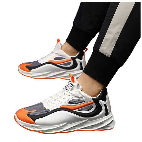 Mepaouo Mens Walking Shoes Non Slip Running Shoes Breathable Gym Tennis Fashion Sneakers(Orange,10)