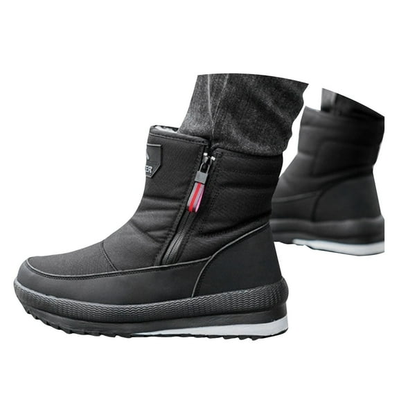 Mepaouo Mens Winter Warm Snow Boots Fleece Lined Anti Slip Outdoor Shoes Waterproof Black Ankle Booties