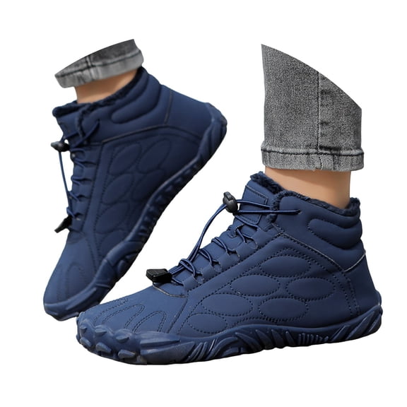 Mepaouo Mens Womens Snow Boots Winter Warm Anti Slip Fleece Lined Ankle Barefoot Shoes(Blue,7)
