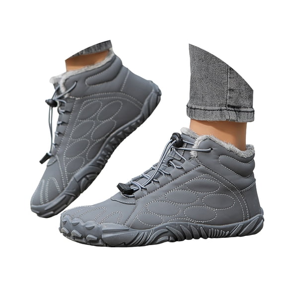 Mepaouo Mens Womens Snow Boots Winter Warm Anti Slip Fleece Lined Ankle Barefoot Shoes(Grey,11)