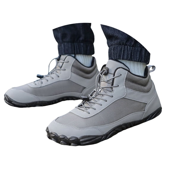 Mepaouo Mens Womens Winter Barefoot Shoes Wide Toe Fleece Lined Warm Ankle Boots Booties(Grey,5.5)