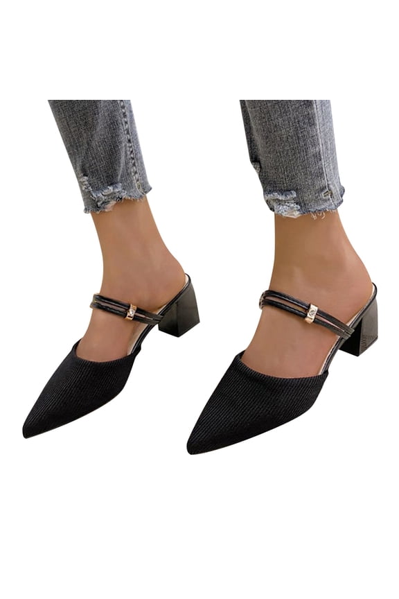 Mules for Women Adjustable Strap Pointed Toe Backless Loafer Shoes Comfy Slip on Shoes