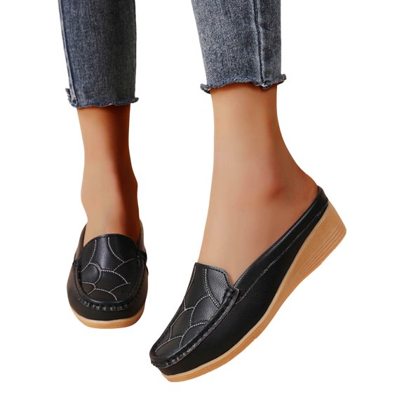 Mepaouo Mules for Women Comfortable Dressy Round Toe Wedge Slides Clogs Backless Slip on Work Loafers