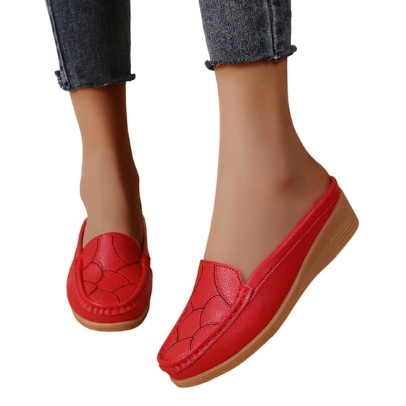 Mepaouo Mules for Women Comfortable Dressy Round Toe Wedge Slides Clogs Backless Slip on Work Loafers