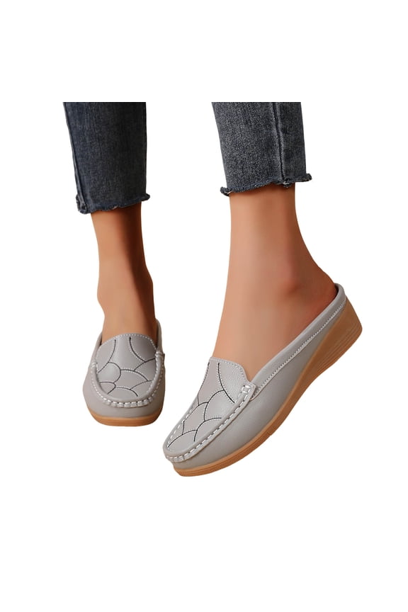 Mules for Women Comfortable Dressy Round Toe Wedge Slides Clogs Backless Slip on Work Loafers