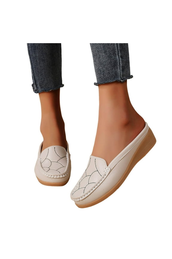 Mules for Women Comfortable Dressy Round Toe Wedge Slides Clogs Backless Slip on Work Loafers