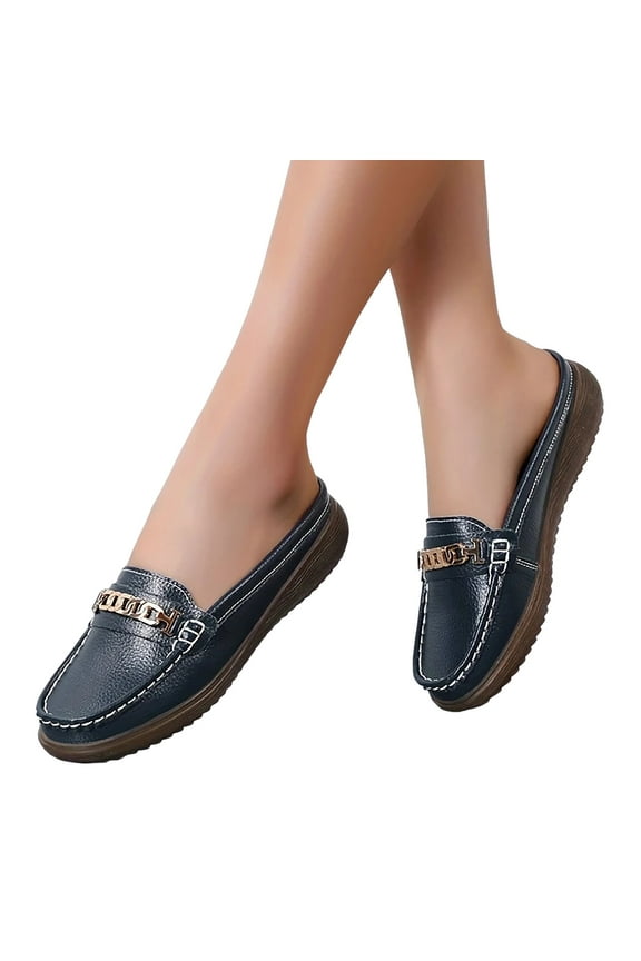 Mules for Women Flat Shoes Comfortable Slip on Flats Womens Mule Metal Chain Backless Loafers
