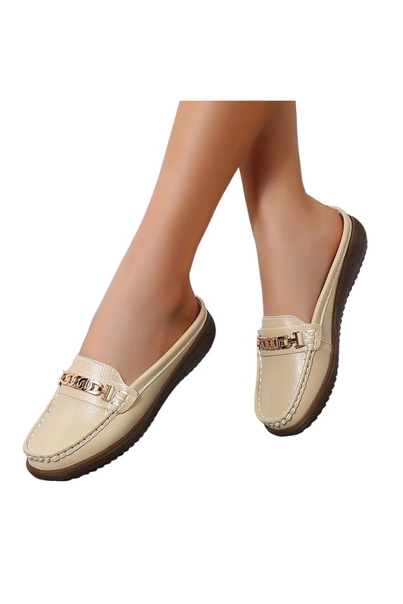 Mules for Women Flat Shoes Comfortable Slip on Flats Womens Mule Metal Chain Backless Loafers