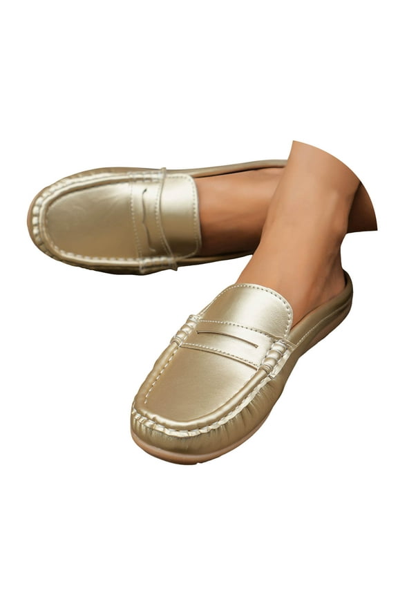 Mules for Women Flats Shoes Round Toe Backless Mule Slides Casual Walking Slip on Work Loafers