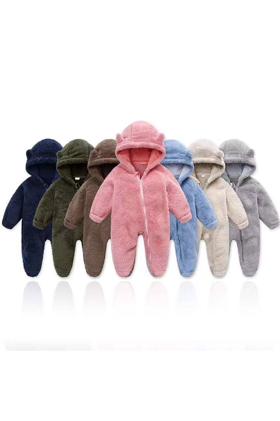 Newborn Baby Jumpsuit Girls Boys Plush Bear Onesie Long Sleeve Hooded Romper Cute Winter Clothes 3-6M