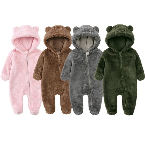 Mepaouo Newborn Baby Jumpsuit Long Sleeve Hooded Fleece Rompers Girls Boys Plush Onesies Outwear Outfits 9-12M