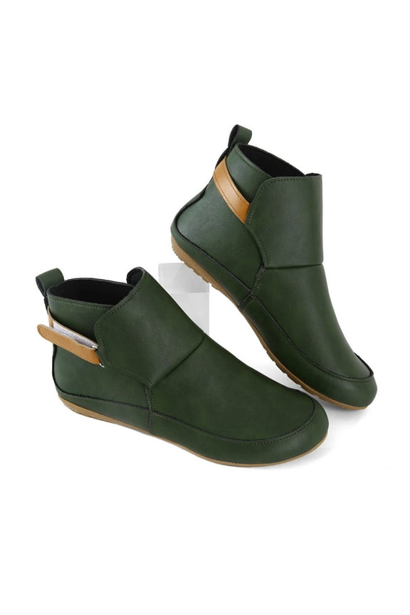 No Heel Ankle Booties for Women Waterproof Comfy Arch Support Walking Work Winter Boots(Green,8)