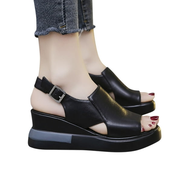 Mepaouo Open Toe Wedge Sandals for Women Summer Back Buckle Platform Walking Slip on Shoes Size 7.5