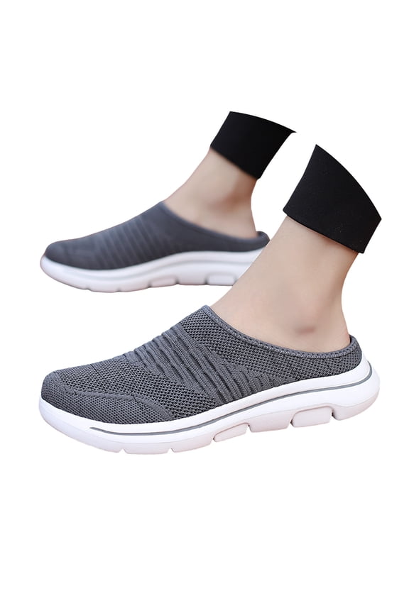 Orthopedic Mule Clogs for Women Knit Walking Slip on Sneakers Backless Shoes with Arch Support