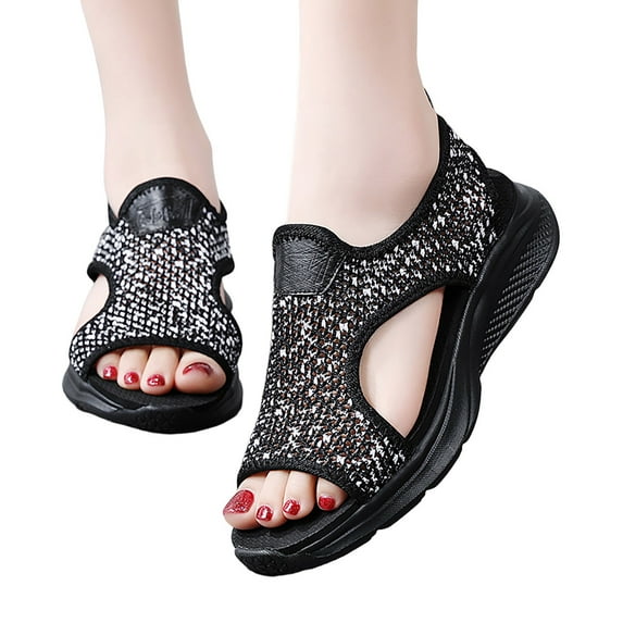 Mepaouo Orthopedic Platform Wedge Sandals for Women Open Toe Casual Slip on Beach Sandals(Black,7.5)