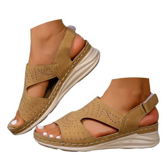 Mepaouo Orthopedic Sandals for Women 2025 Arch Support Strappy Wedge Walking Platform Slip on Shoes