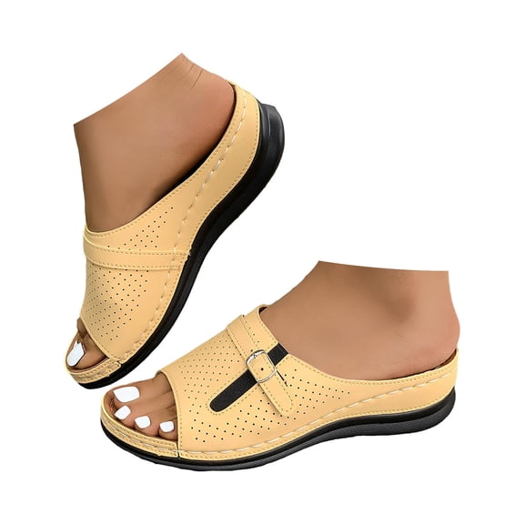 Mepaouo Orthopedic Sandals for Women 2025 Orthotic Leather Wedges Slides Summer Platform Dress Shoes