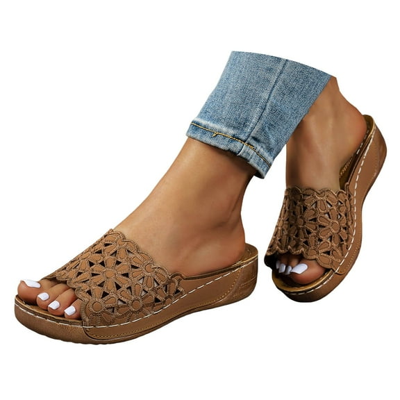 Mepaouo Orthopedic Sandals for Women 2047 Arch Support Slides Comfort Platform Walking Slip on Shoes Brown