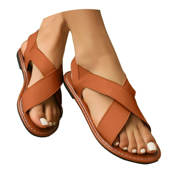 Mepaouo Orthopedic Sandals for Women Dressy Summer T Strap Walking Flats Comfortable Beach Shoes