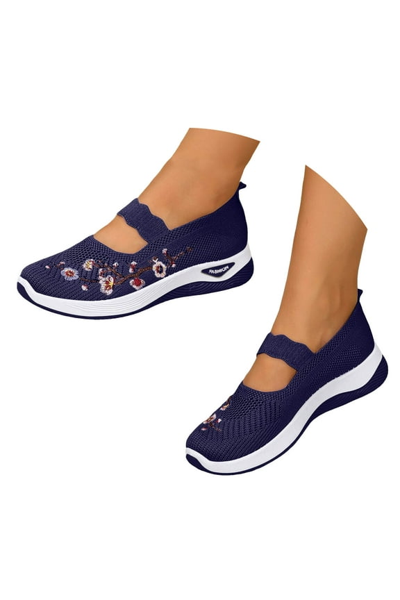 Orthopedic Shoes for Women Hollow Knitted Slip on Walking Mary Jane Mesh Nurse Casual Flats