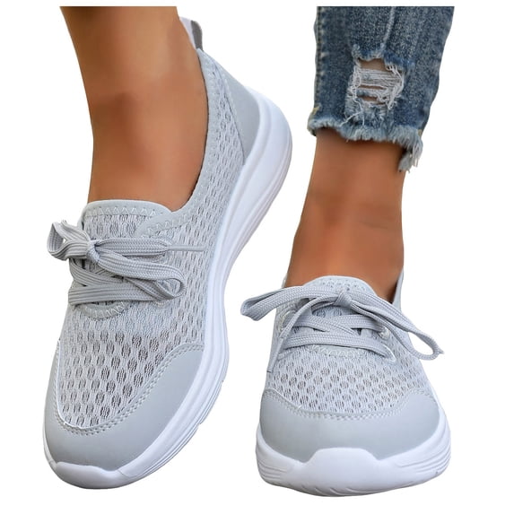 Mepaouo Orthopedic Shoes for Women Mesh Slip on Sneakers Arch Support Wide Width Nurse Walking Shoes Grey 9