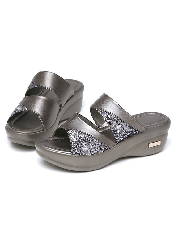 Orthopedic Wedge Sandals for Women Rhinestone Arch Support Platform Dress Slide Shoes Size 8.5