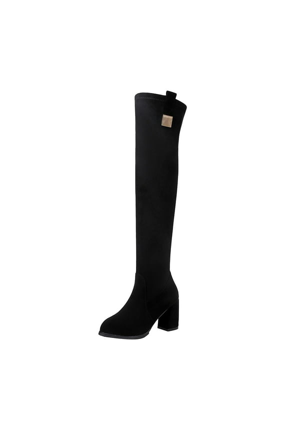 Over The Knee Boots for Women Heel Platform Thigh High Sexy Long Tall Boots(Black,6)
