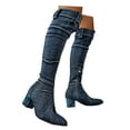 thumbnail image 1 of Mepaouo Over The Knee Boots for Women Low Heel Denim Boots Pointed Toe Buckle Cowboy Boots, 1 of 9