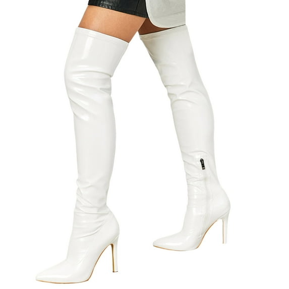 Mepaouo Over the Knee Boots for Women Leather Pointy Toe Thigh High Boots Sexy Stiletto High Heel Shoes