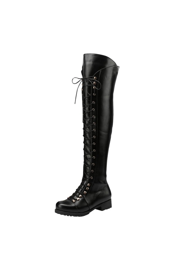 Over the Knee Boots for Women Platform Lace up Leather Riding Walking Thigh High Boots