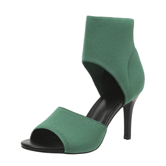 Mepaouo Peep Toe Heels for Women Sexy Stiletto High Heels Dressy Slip on Knit Booties Sandals(Green,10)