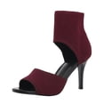 thumbnail image 1 of Mepaouo Peep Toe Heels for Women Sexy Stiletto High Heels Dressy Slip on Knit Booties Sandals(Wine,7), 1 of 7