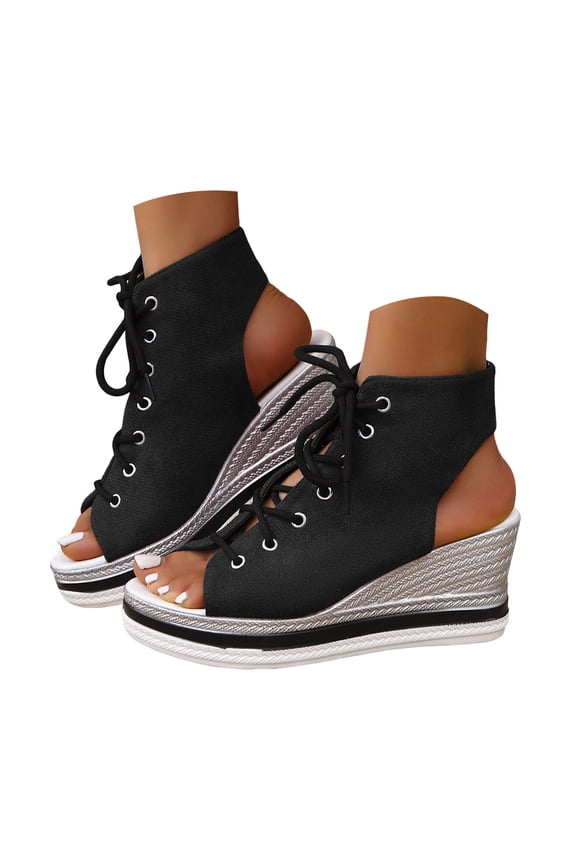 Peep Toe Wedge Sandals Lace up Platform Slingback Slip on Shoes Ankle High Fashion Sneakers