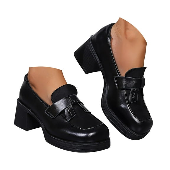Mepaouo Penny Loafers for Women Square Toe Chunky Leather Oxfords Platform Casual Slip on Dress Shoes