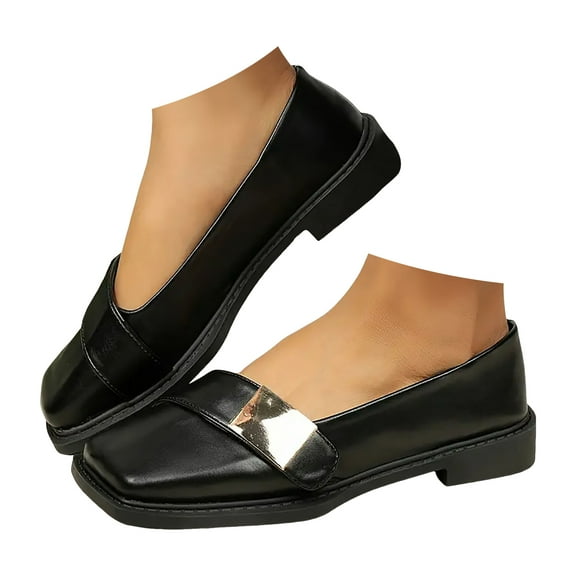 Mepaouo Penny Loafers for Women Square Toe Slip on Leather Work Shoes Ladies Walking Driving Moccasins