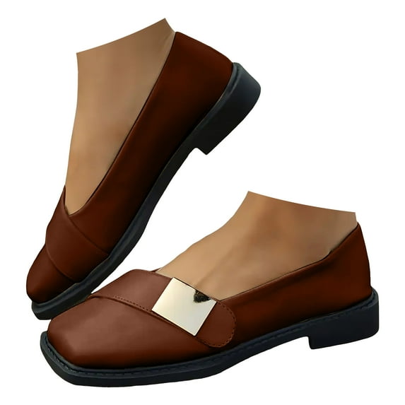 Mepaouo Penny Loafers for Women Square Toe Slip on Leather Work Shoes Ladies Walking Driving Moccasins