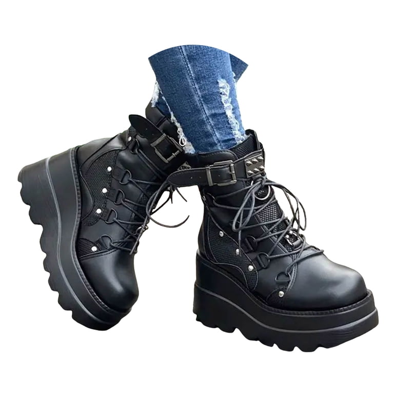 Mepaouo Platform Ankle Boots for Women Chunky High Heel 