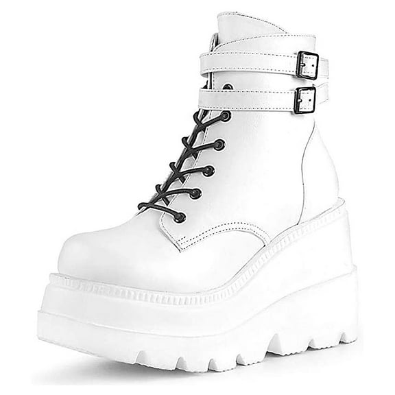Mepaouo Platform Ankle Boots for Women High Heel Goth Combat Boots Motorcycle Wedges Boots