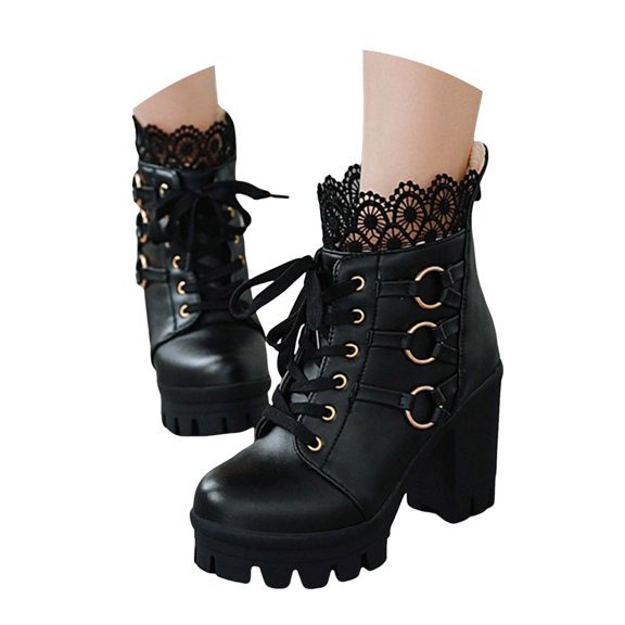 Mepaouo Platform Boots for Women Goth Bead Lace Lolita Dress Ankle Booties with Zipper