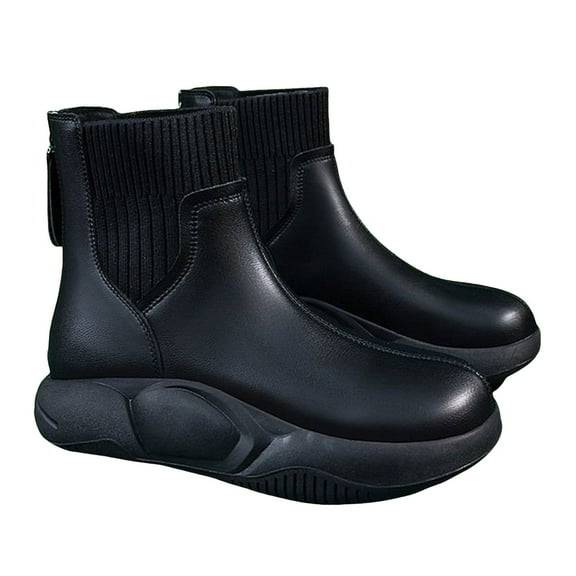 Mepaouo Platform Boots for Women Waterproof Non Slip Outdoor Winter Snow Ankle Booties(Black,5.5)