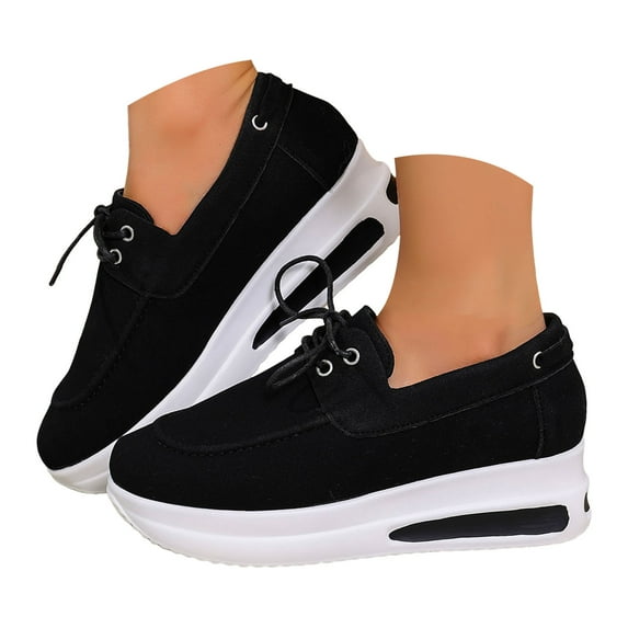Mepaouo Platform Fashion Sneakers for Women Lace up Work Oxfords Casual Slip on Walking Shoes Black 6