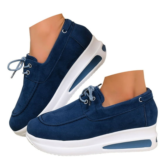 Mepaouo Platform Fashion Sneakers for Women Lace up Work Oxfords Casual Slip on Walking Shoes Blue 7