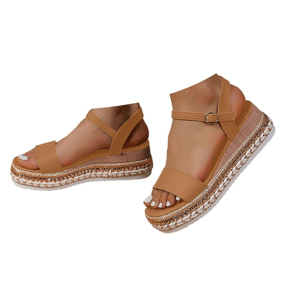 Mepaouo Platform Sandals Women Espadrille Wedge Comfortable Ankle Strap Open Toe Walking Slip on Shoes