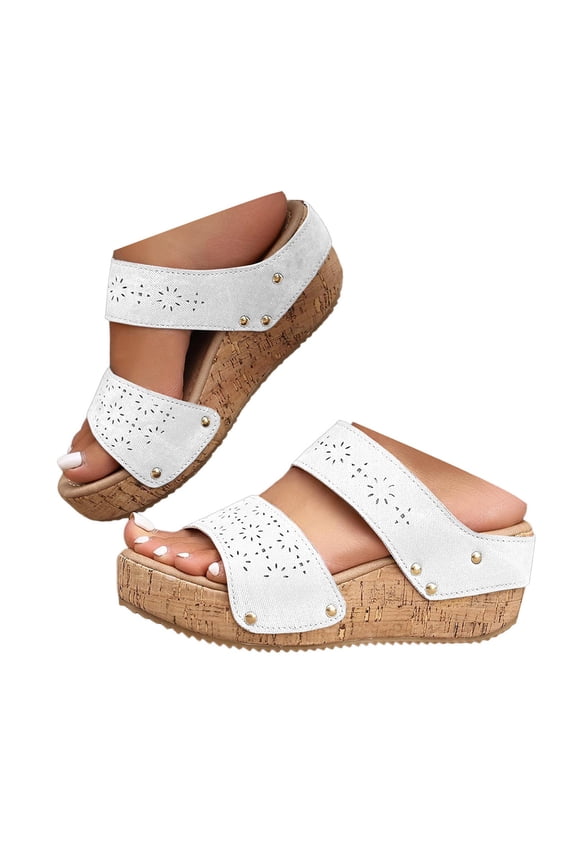 Platform Sandals Women Leather Beach Summer Wedge Shoes Non Slip Cork Walking Slide Slippers