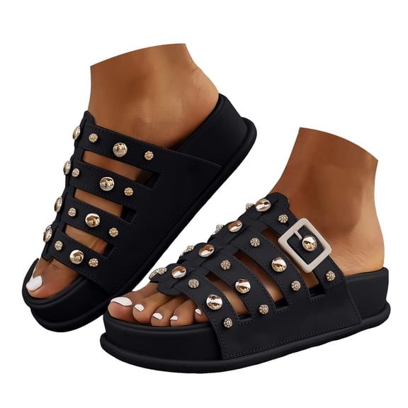 Mepaouo Platform Sandals Womens Buckle Beach Slides Summer Vacation Flat Slip on Walking Shoes