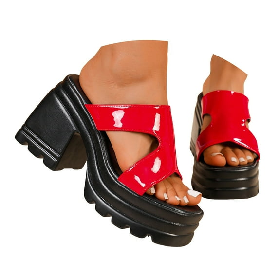 Mepaouo Platform Sandals for Women Leather Dressy Low Chunky Slides Summer Beach Slip on Slippers